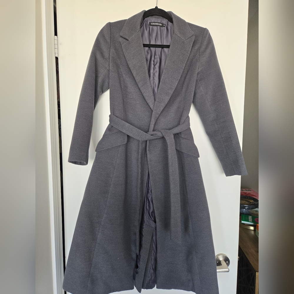 Elegant Gray Belted Coat